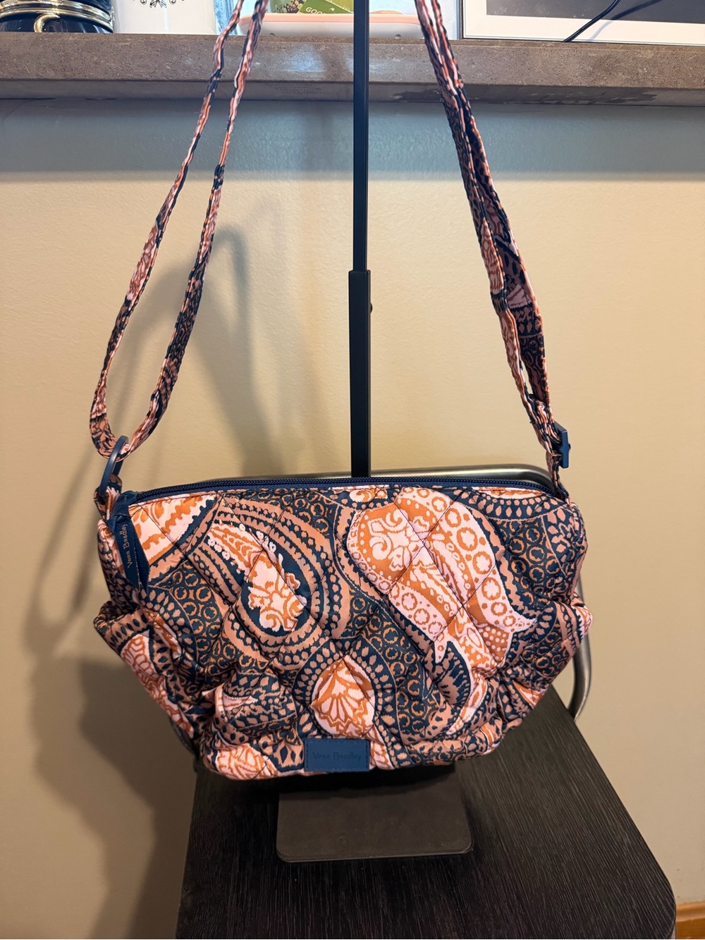 Vera Bradley Ultralight Small Go Ahead Crossbody Navy Coral Paisley Quilted Bag